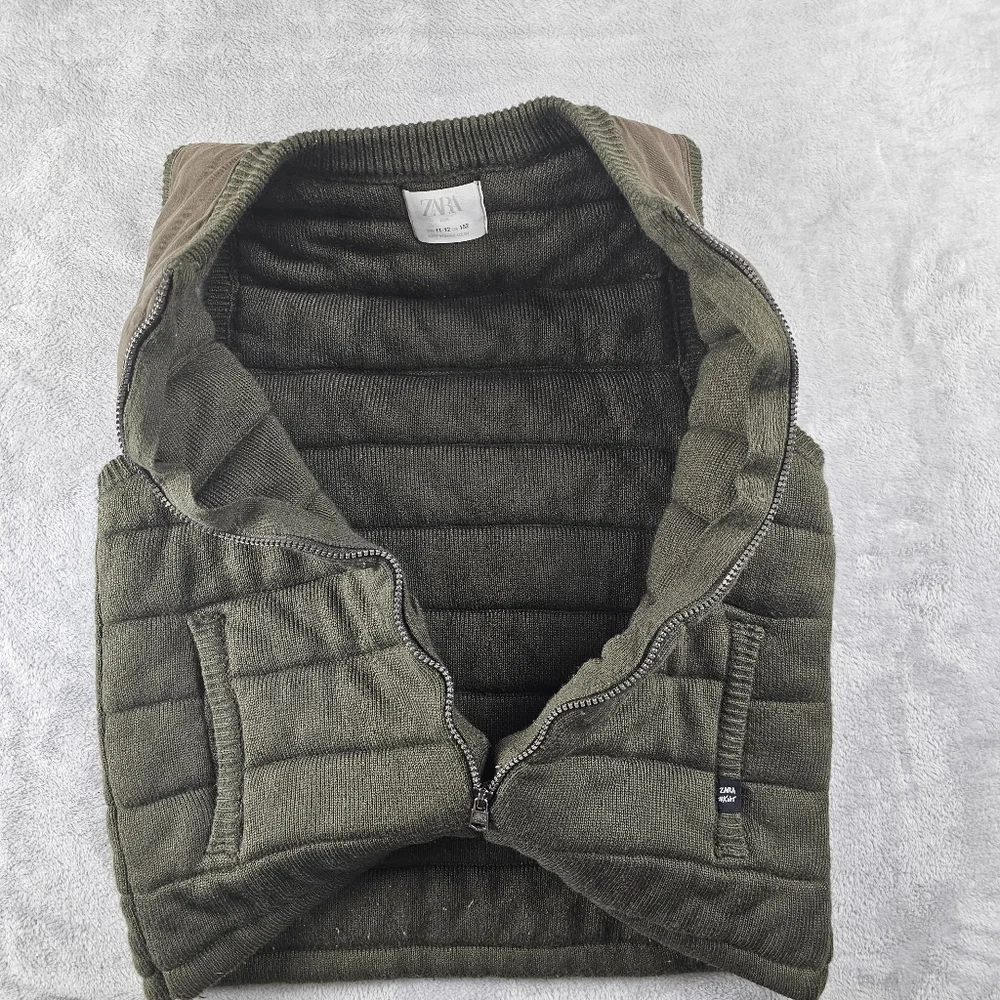 Zara Kids Zip Up Knitted Vest Size 11-12 Years Green